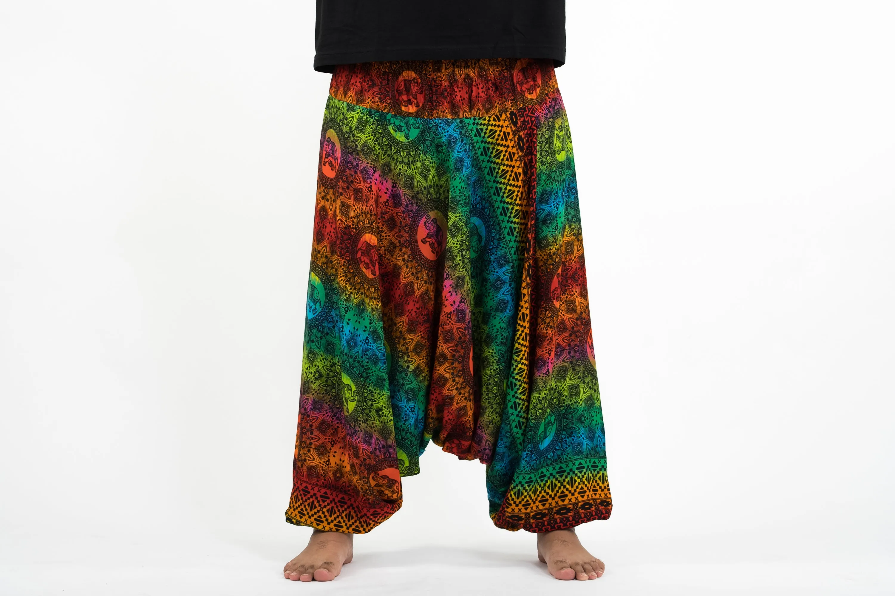 Plus Size Rainbow Elephant Drop Crotch Men's Elephant Pants in Orange