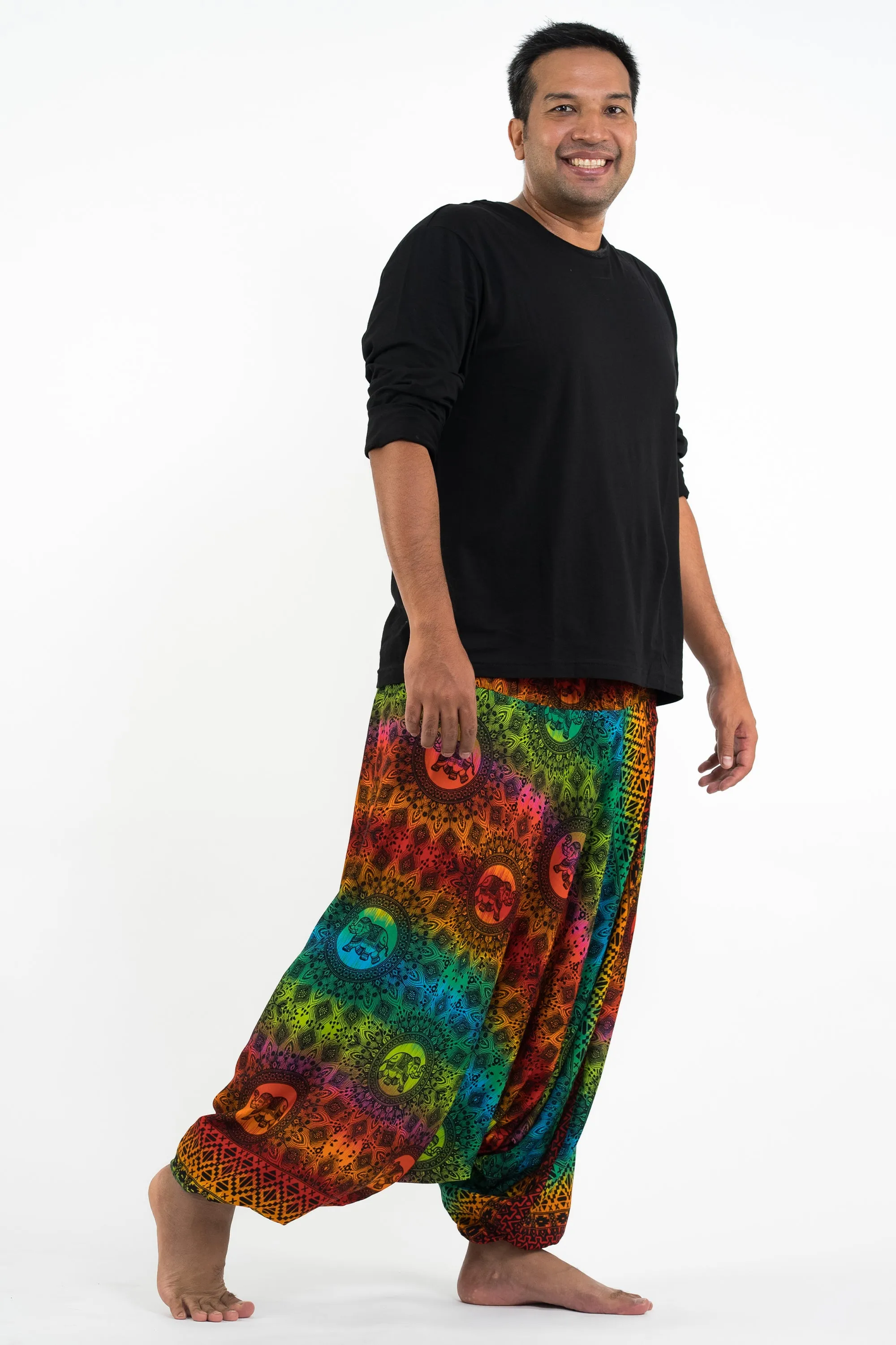 Plus Size Rainbow Elephant Drop Crotch Men's Elephant Pants in Orange