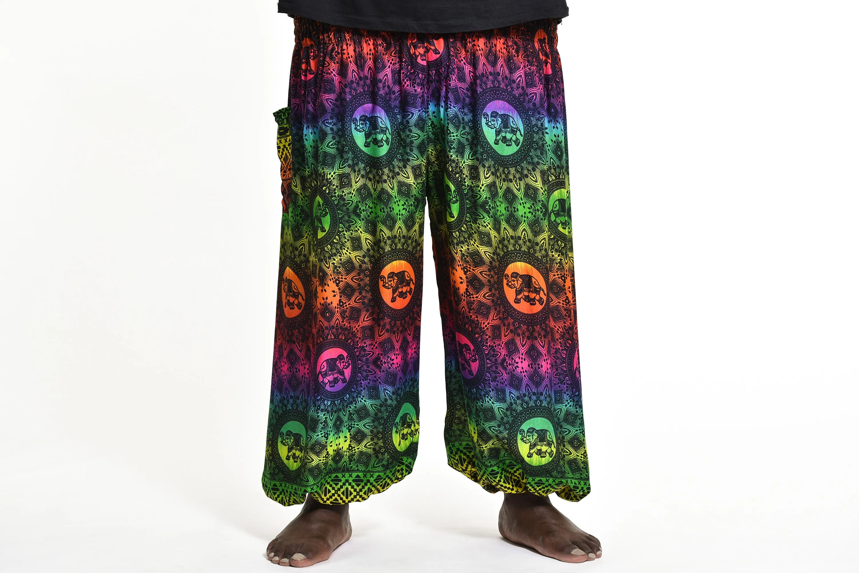 Plus Size Rainbow Elephant Men's Elephant Pants in Green