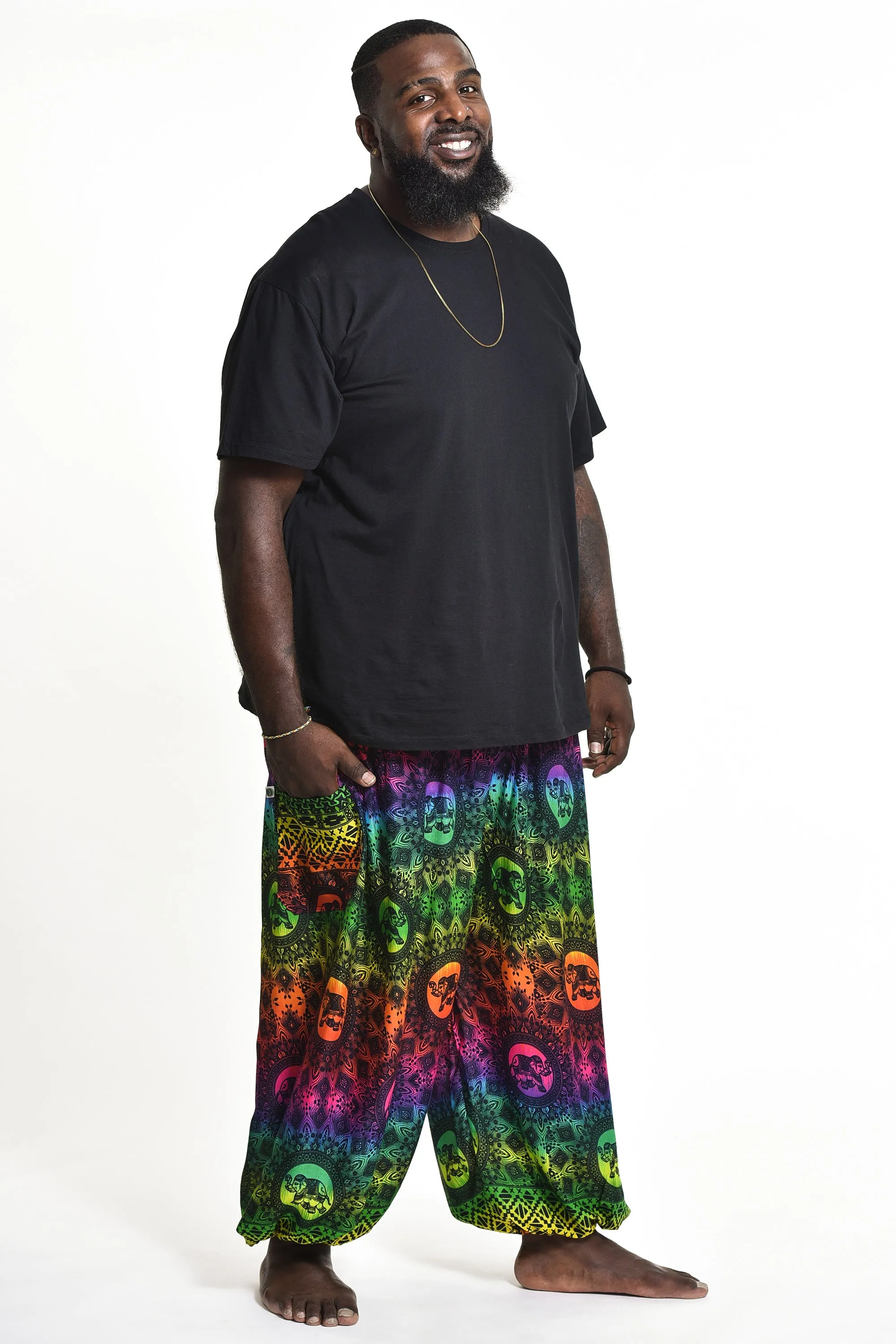 Plus Size Rainbow Elephant Men's Elephant Pants in Green