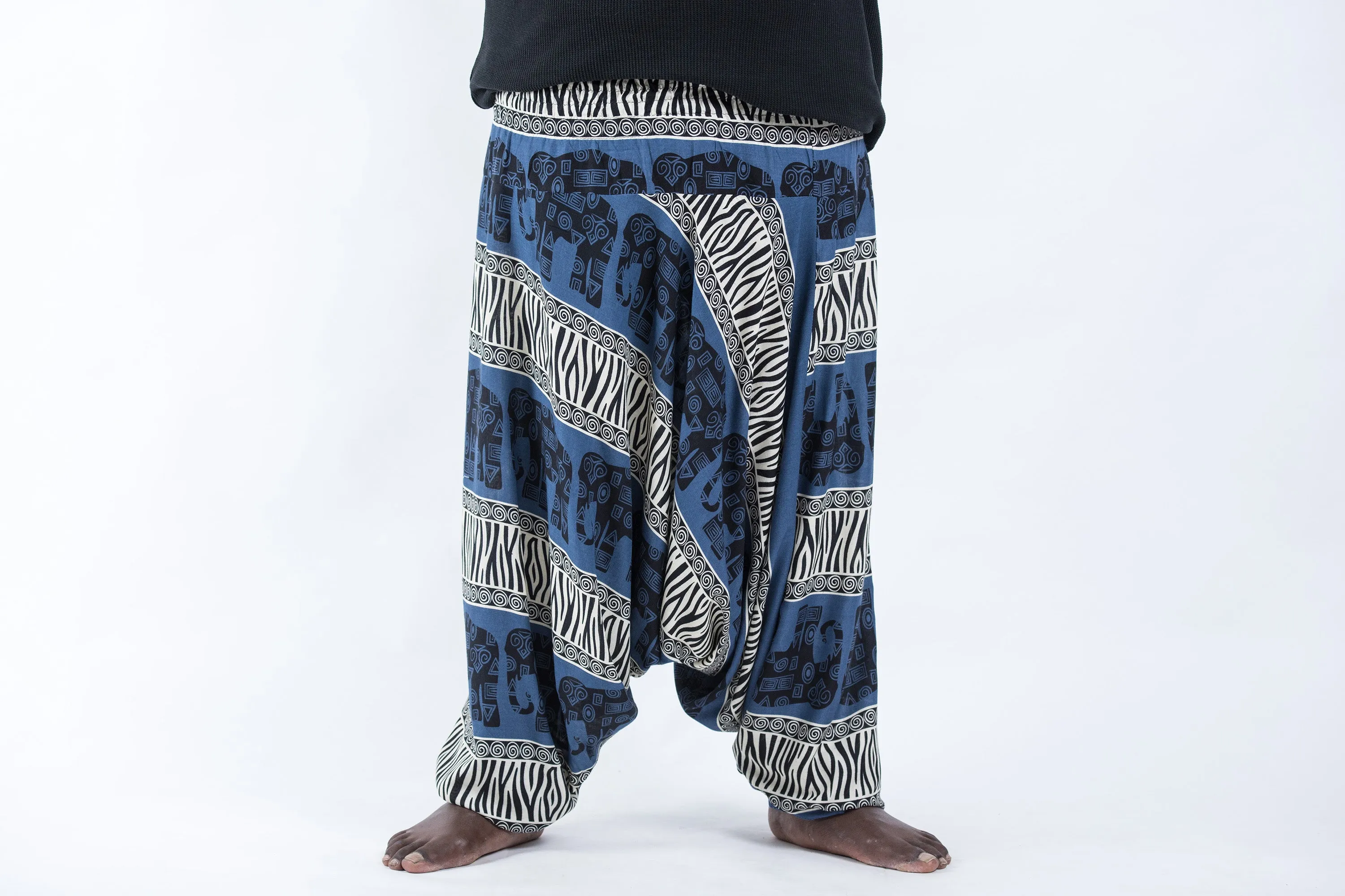 Plus Size Safari Elephant Drop Crotch Men's Elephant Pants in Blue