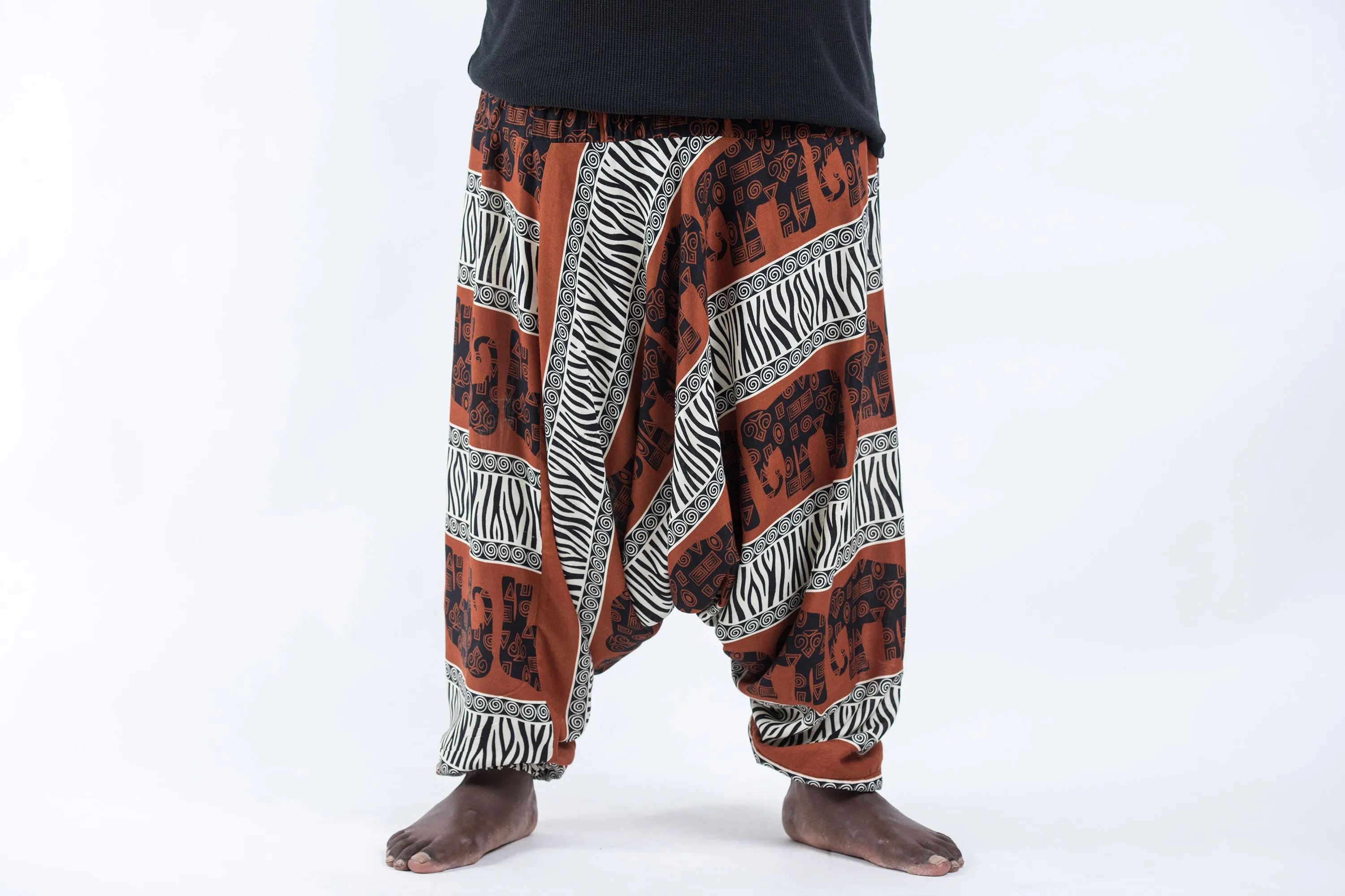 Plus Size Safari Elephant Drop Crotch Men's Elephant Pants in Brown