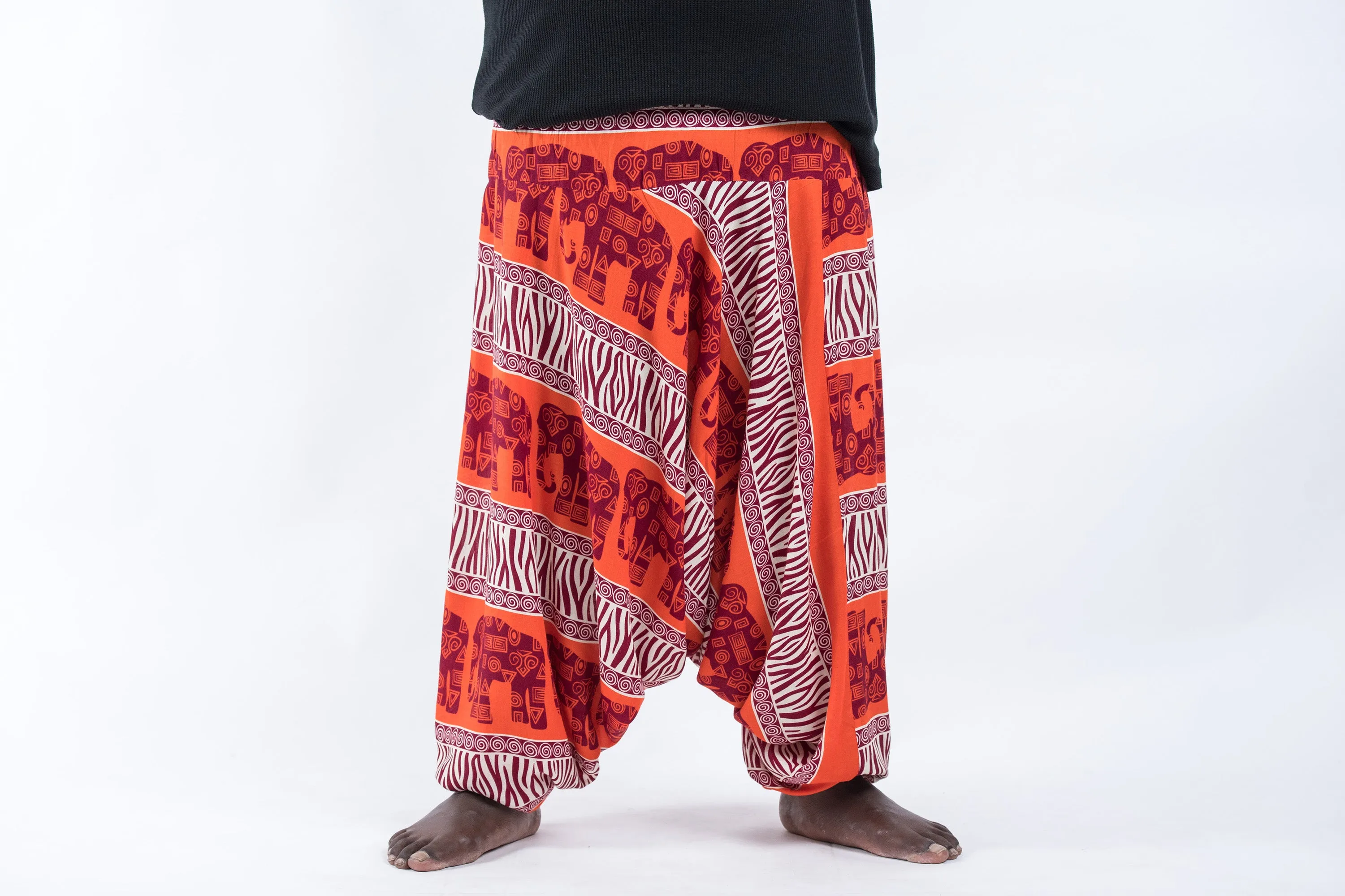 Plus Size Safari Elephant Drop Crotch Men's Elephant Pants in Orange