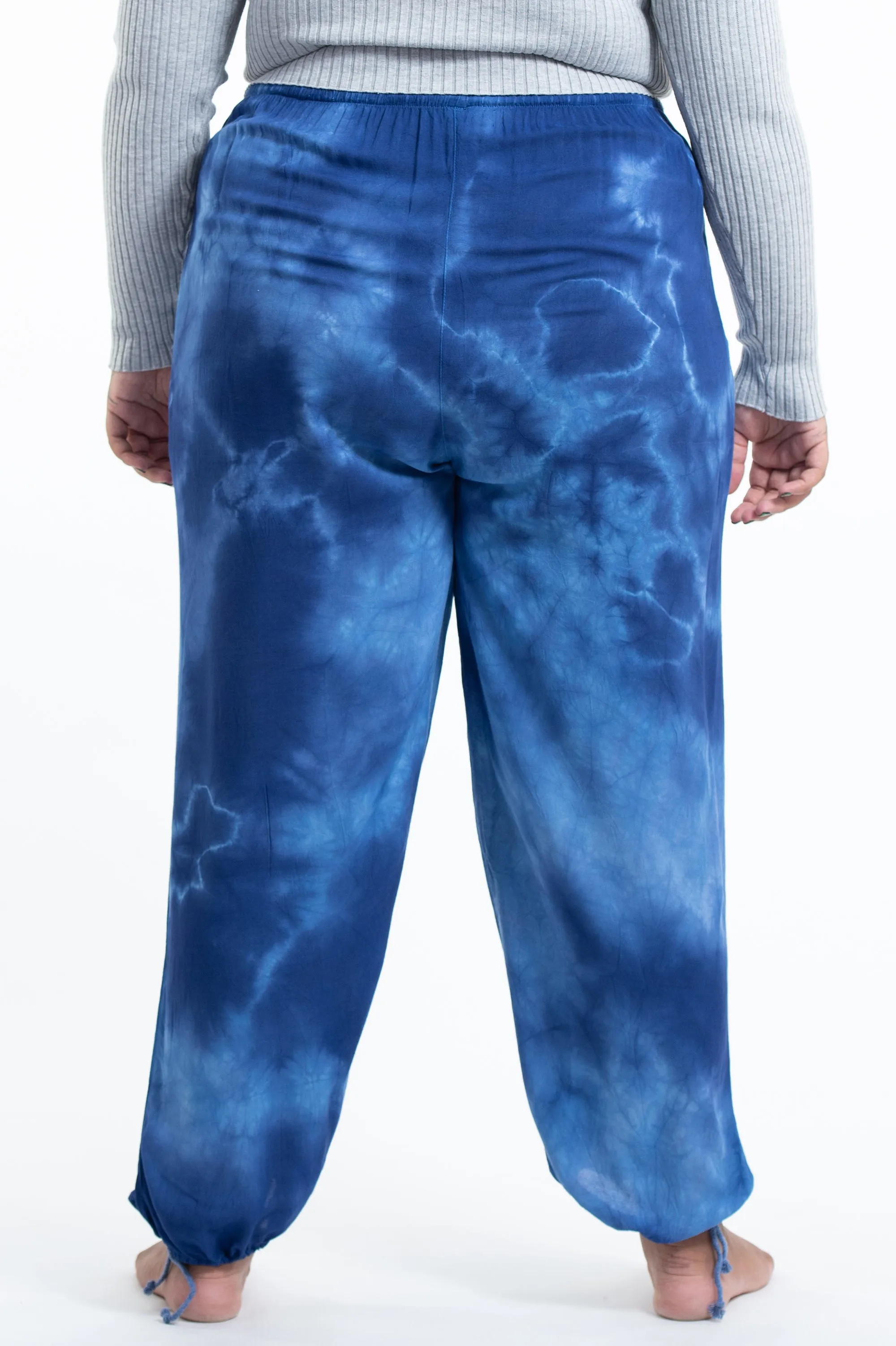 Plus Size Tie Dye Drawstring Men's Yoga Massage Pants in Blue