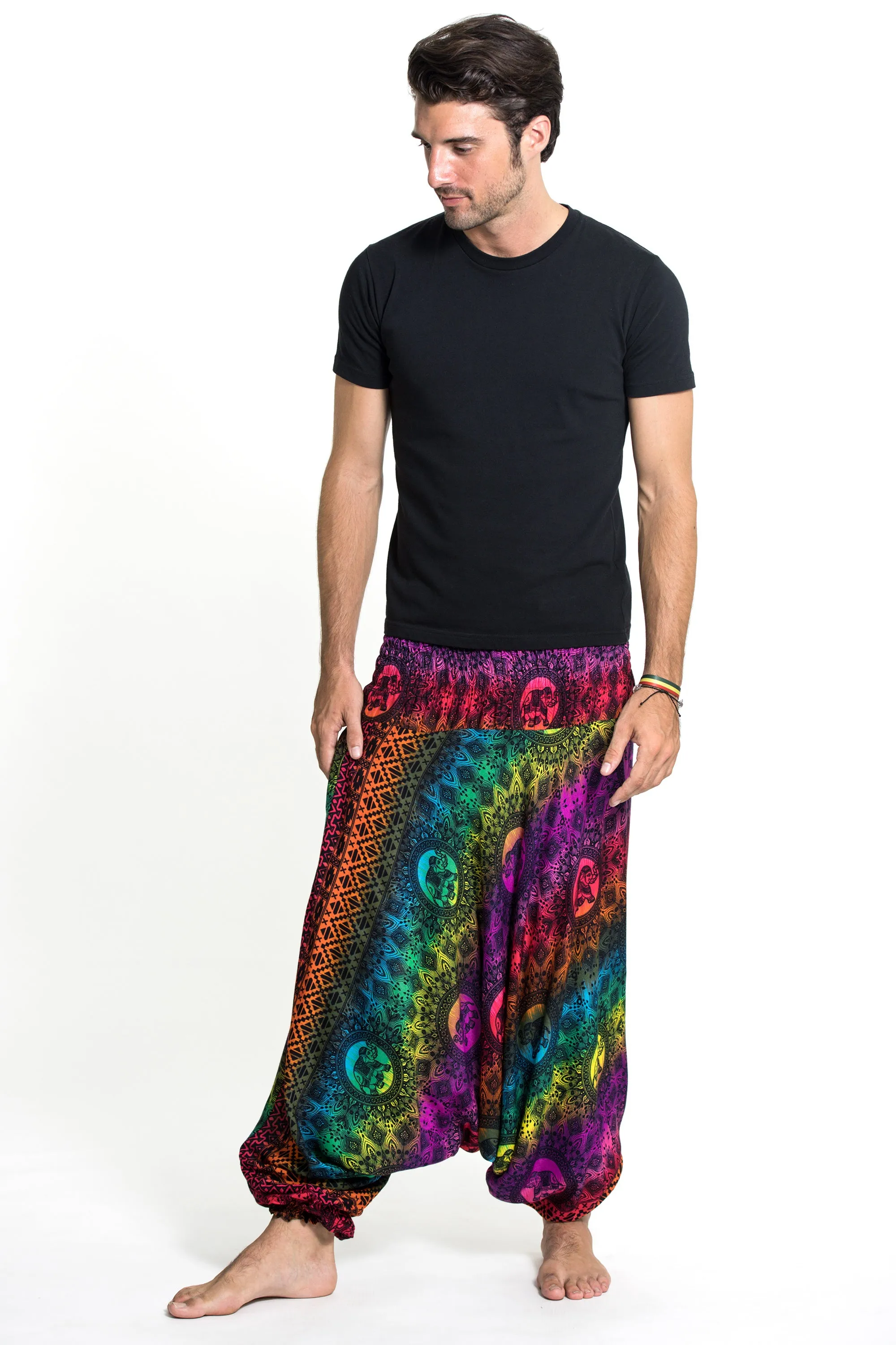 Rainbow Elephant Drop Crotch Men's Elephant Pants in Purple