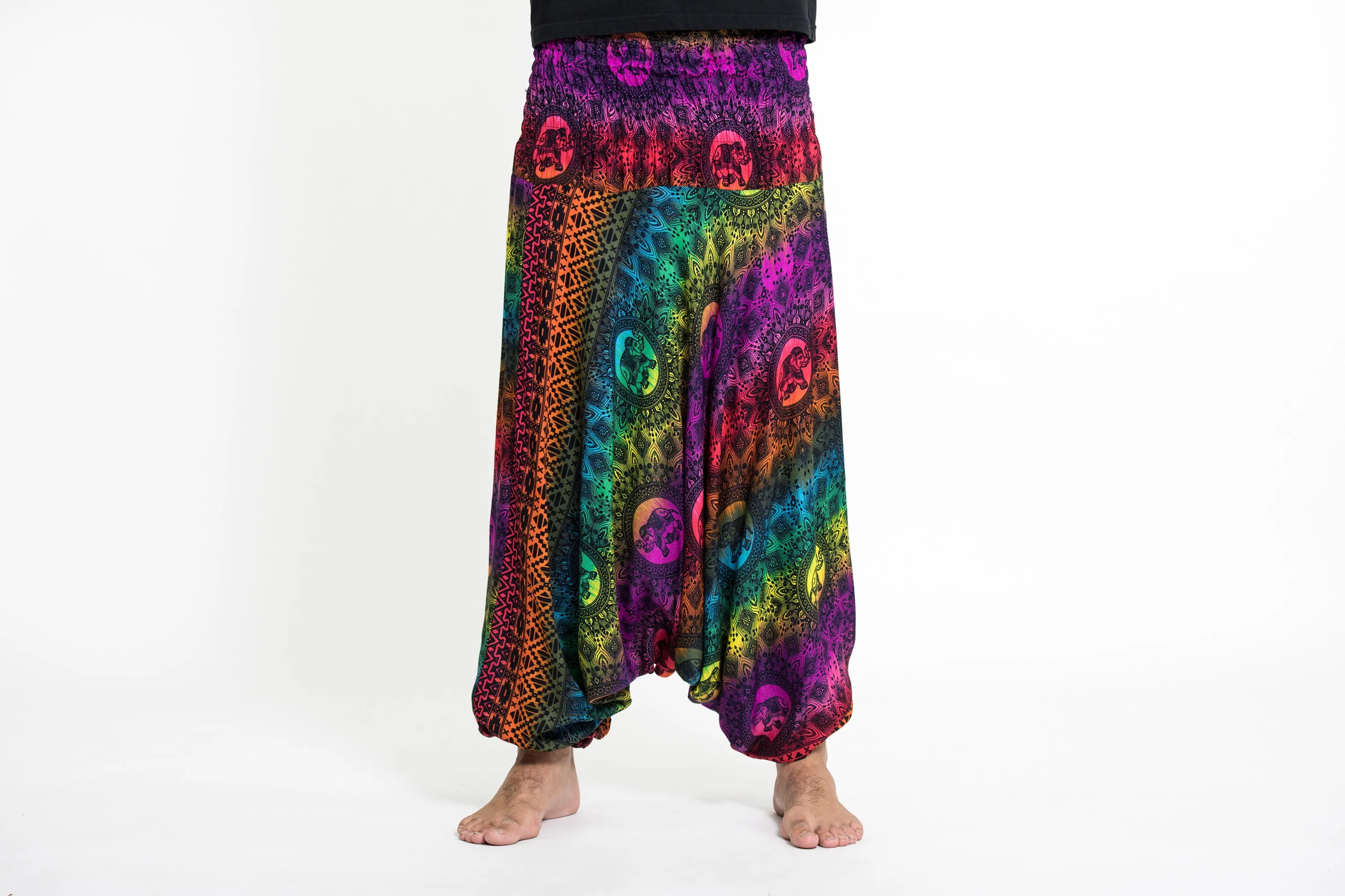 Rainbow Elephant Drop Crotch Men's Elephant Pants in Purple