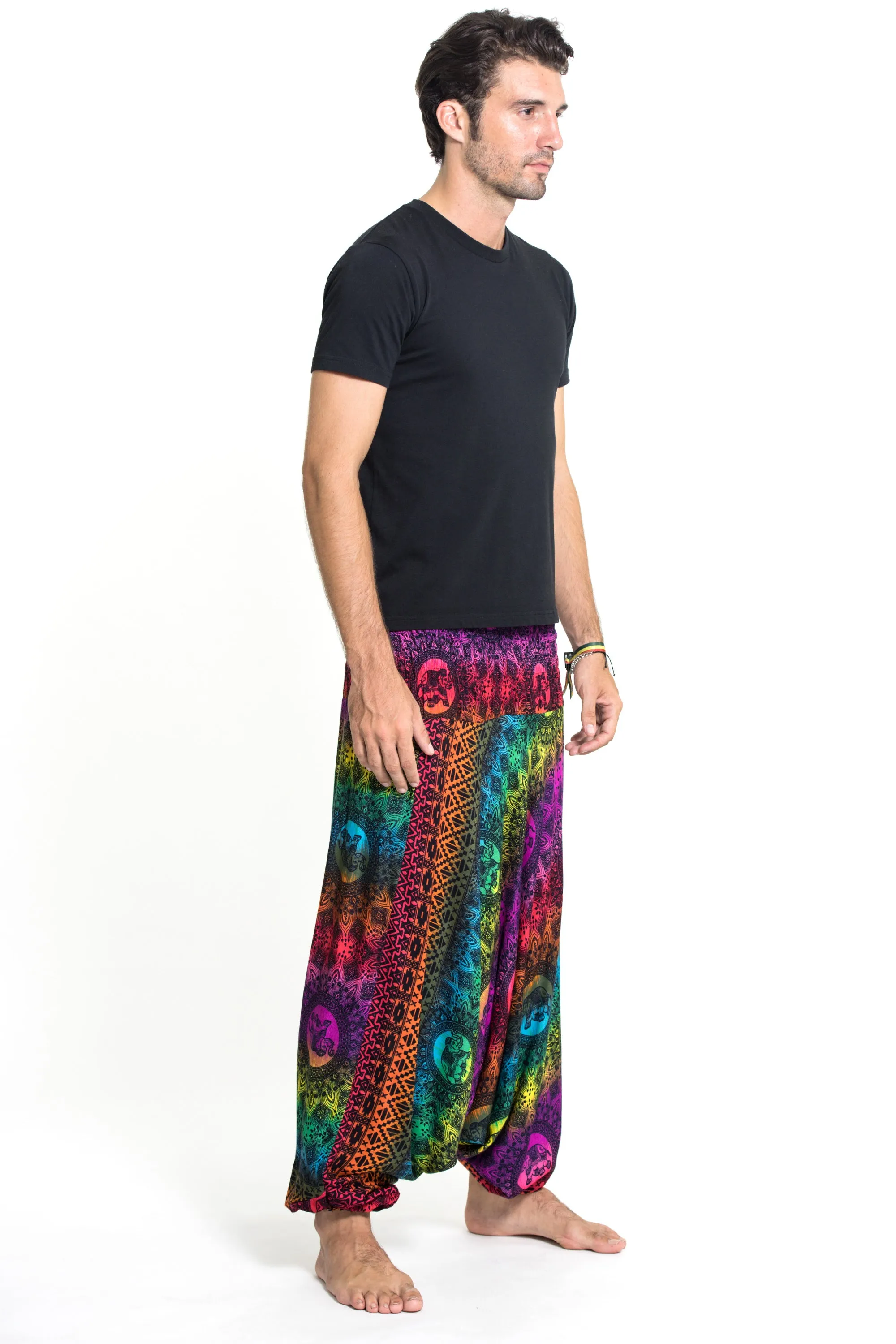 Rainbow Elephant Drop Crotch Men's Elephant Pants in Purple