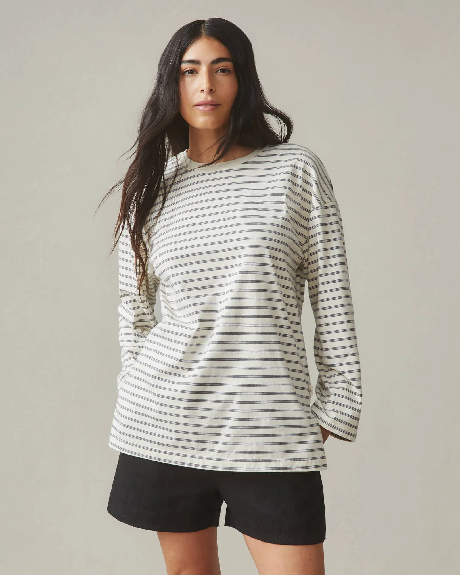 Relaxed Cotton Long Sleeve Striped - Flint Stone Stripe