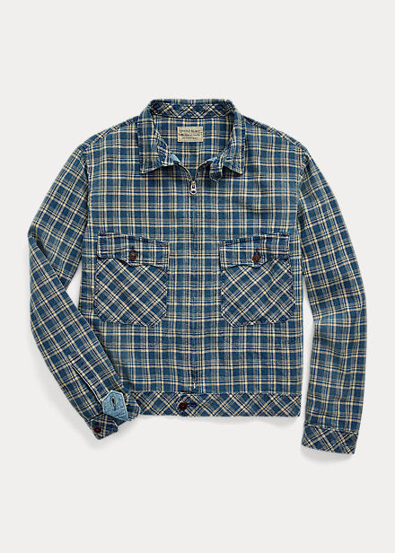 RRL Indigo Checked Linen-Cotton Jacket