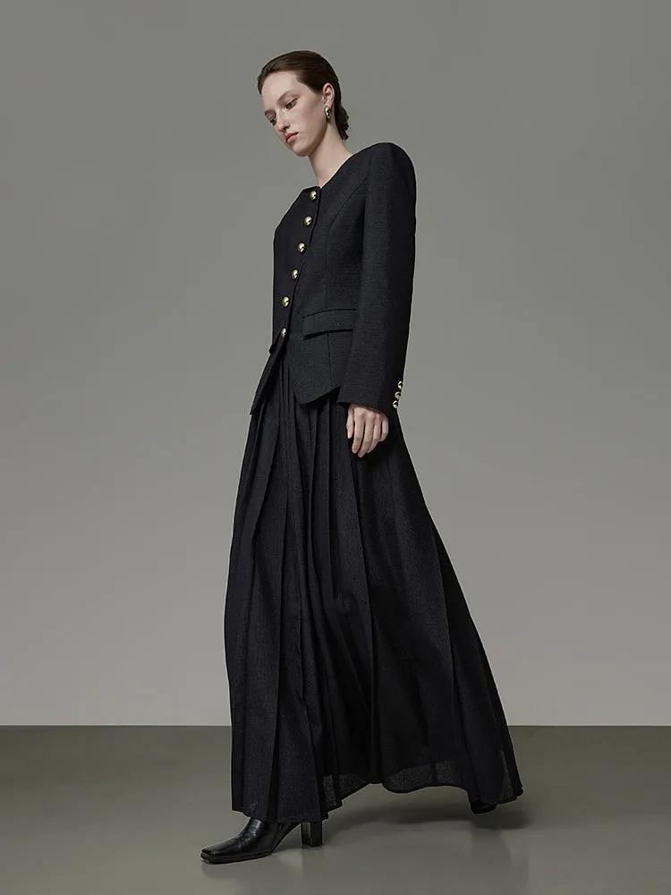 Set-Up Plain Box-Pleats Classy Jacket&Long-Skirt