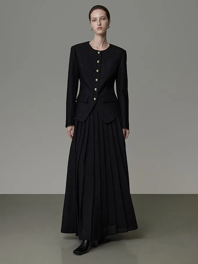 Set-Up Plain Box-Pleats Classy Jacket&Long-Skirt