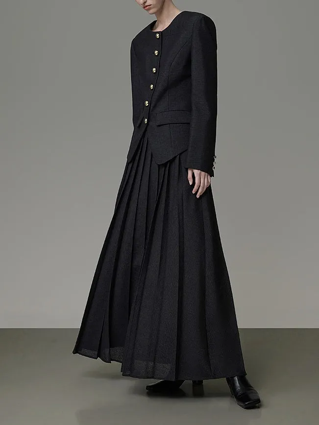 Set-Up Plain Box-Pleats Classy Jacket&Long-Skirt