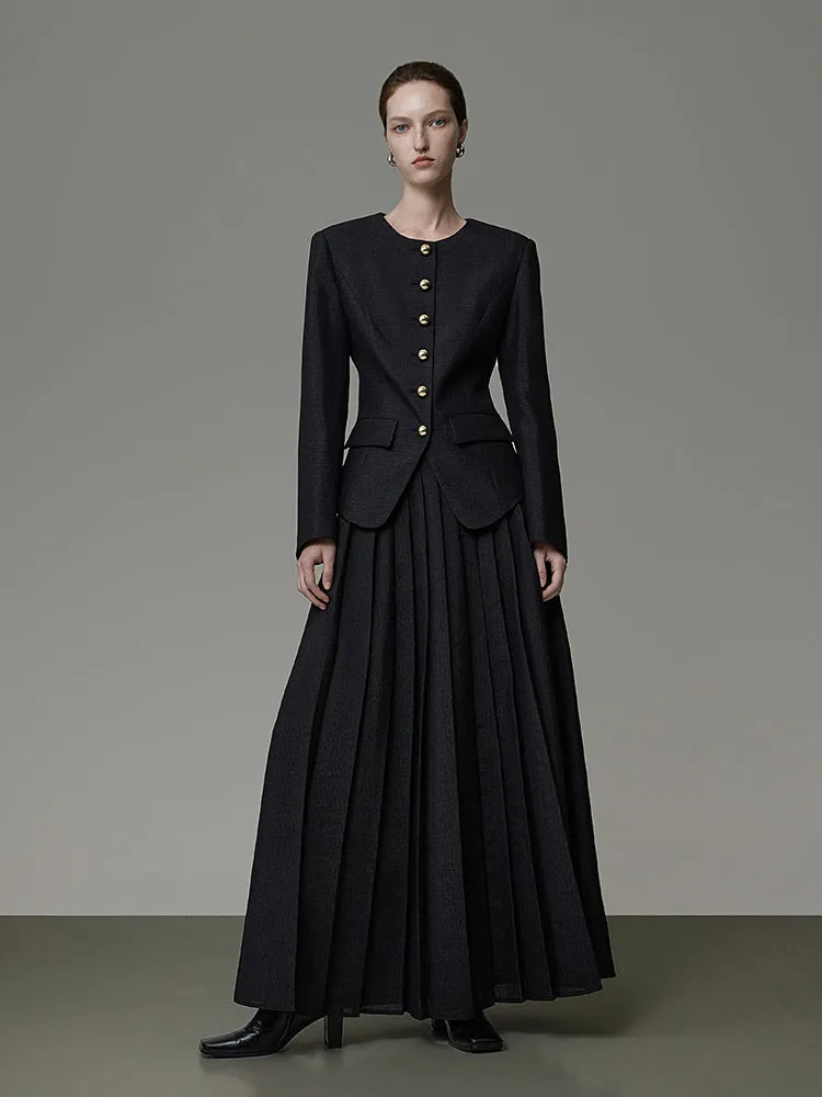 Set-Up Plain Box-Pleats Classy Jacket&Long-Skirt