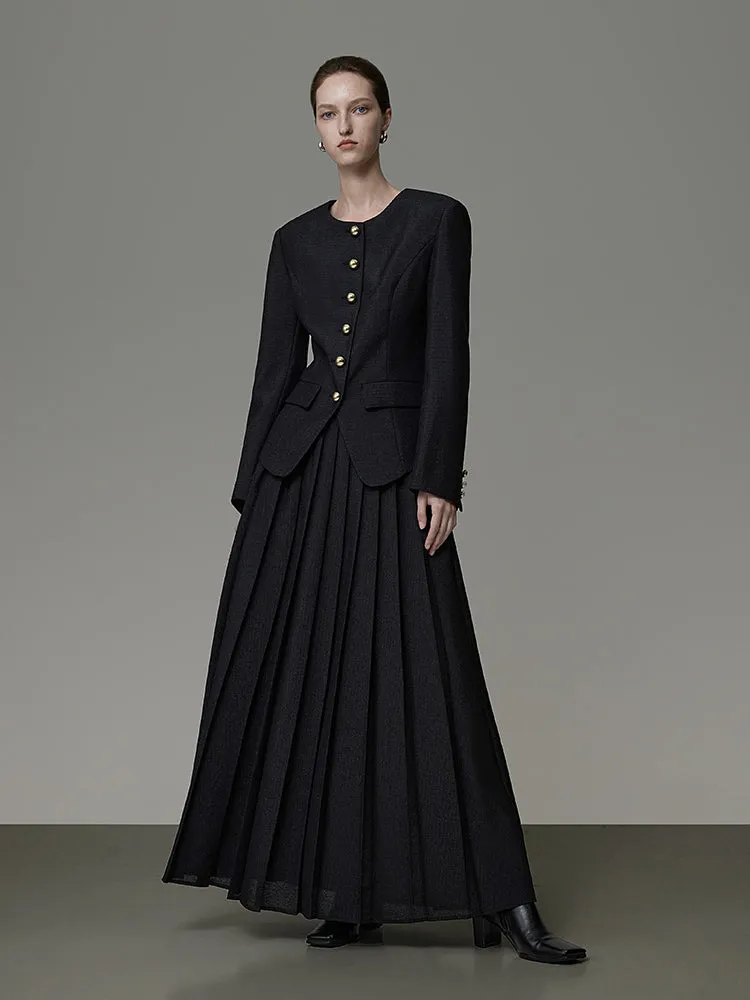 Set-Up Plain Box-Pleats Classy Jacket&Long-Skirt