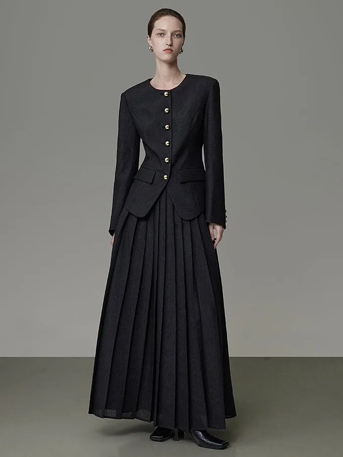 Set-Up Plain Box-Pleats Classy Jacket&Long-Skirt