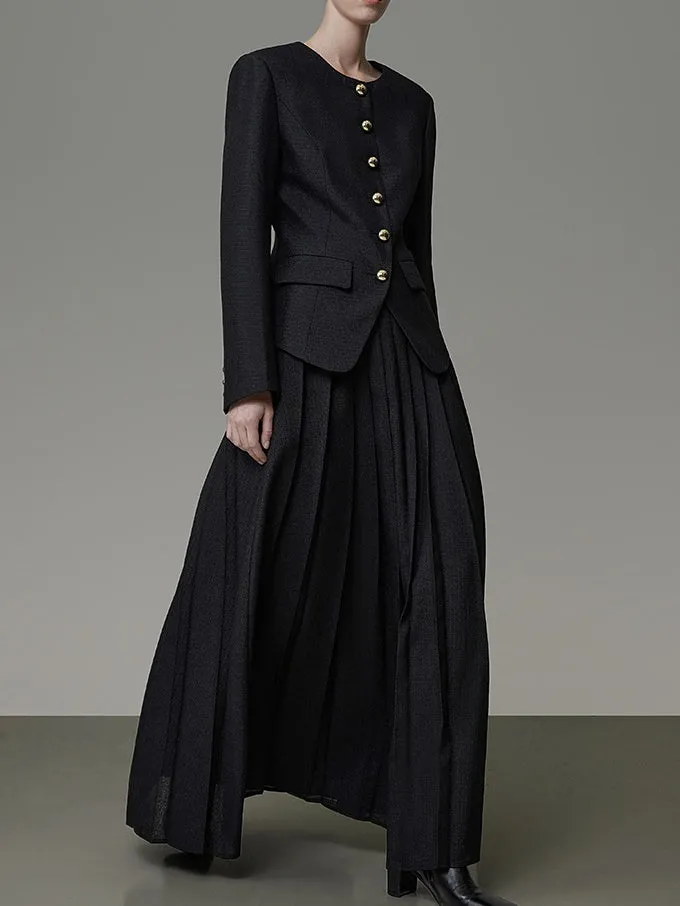 Set-Up Plain Box-Pleats Classy Jacket&Long-Skirt