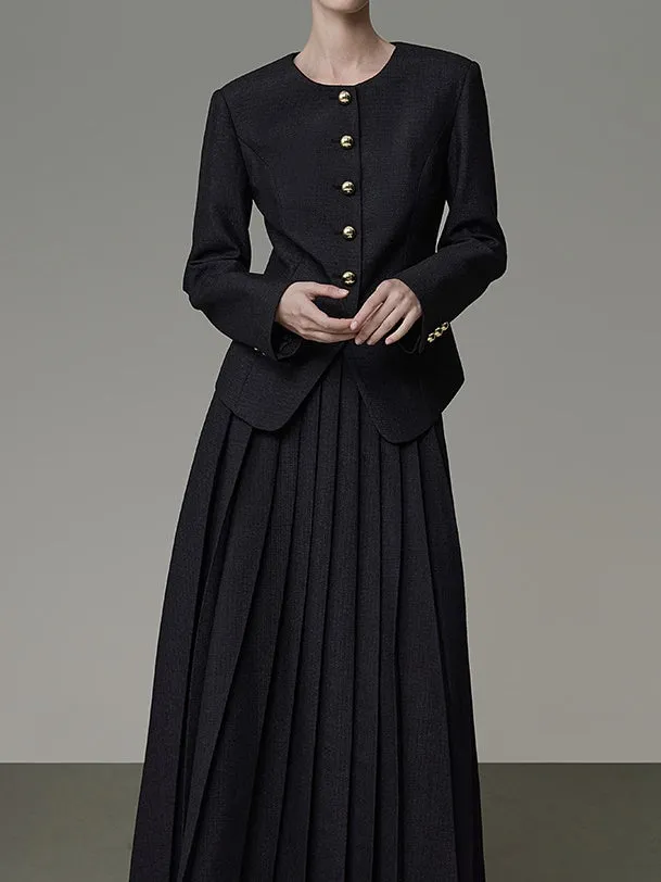 Set-Up Plain Box-Pleats Classy Jacket&Long-Skirt