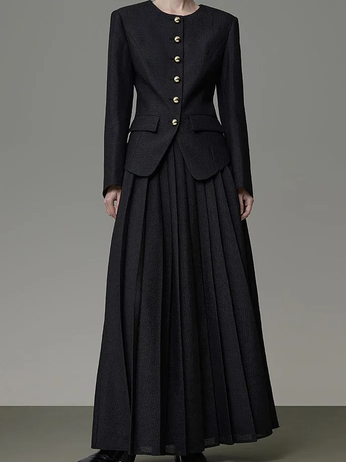 Set-Up Plain Box-Pleats Classy Jacket&Long-Skirt