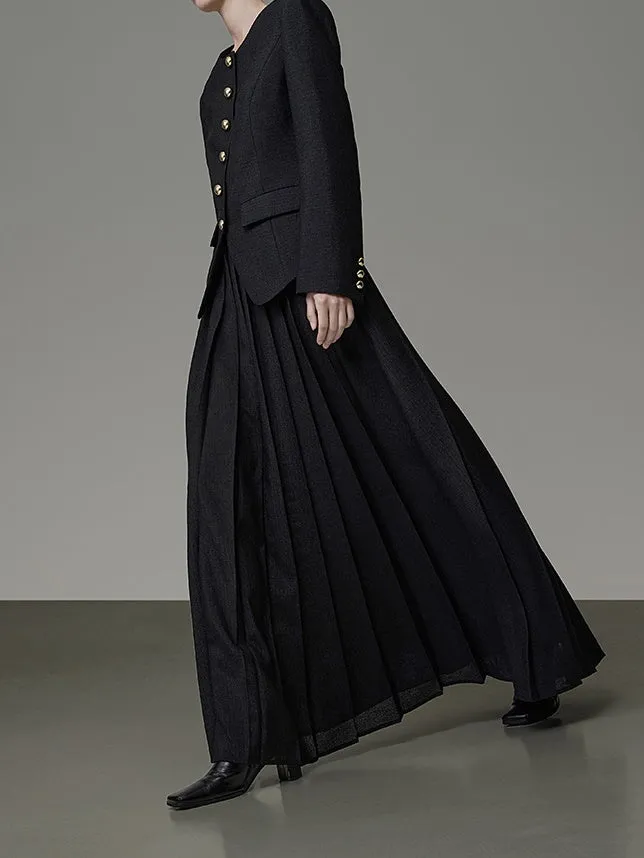 Set-Up Plain Box-Pleats Classy Jacket&Long-Skirt