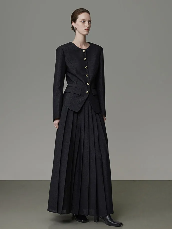 Set-Up Plain Box-Pleats Classy Jacket&Long-Skirt