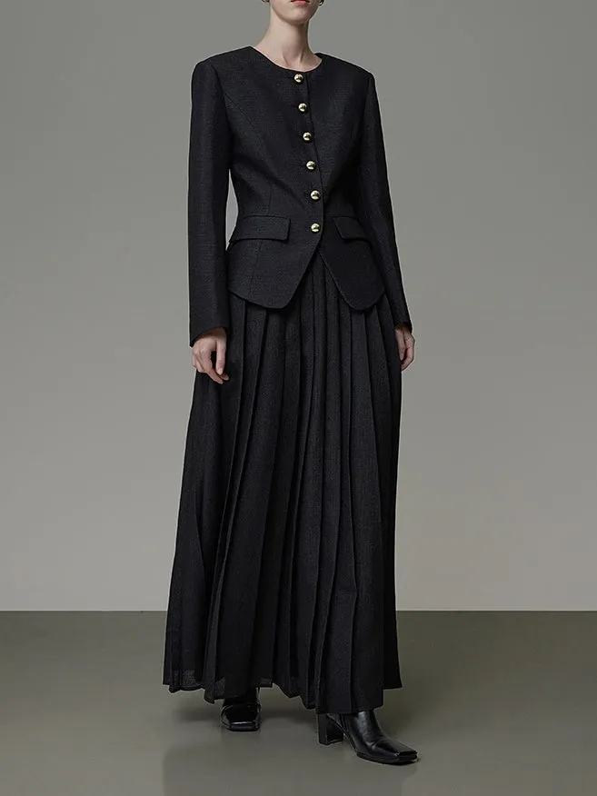 Set-Up Plain Box-Pleats Classy Jacket&Long-Skirt