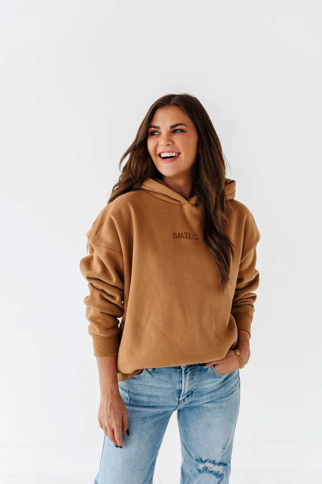 Smile Embroidered Fleece Hoodie