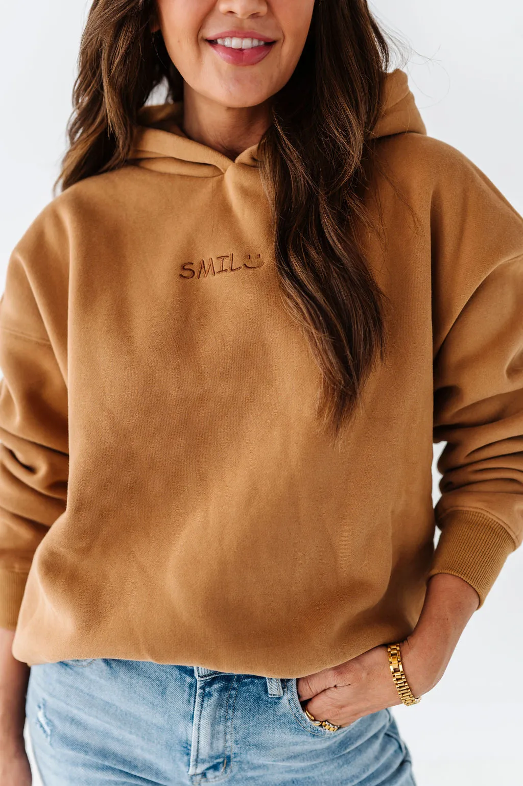 Smile Embroidered Fleece Hoodie