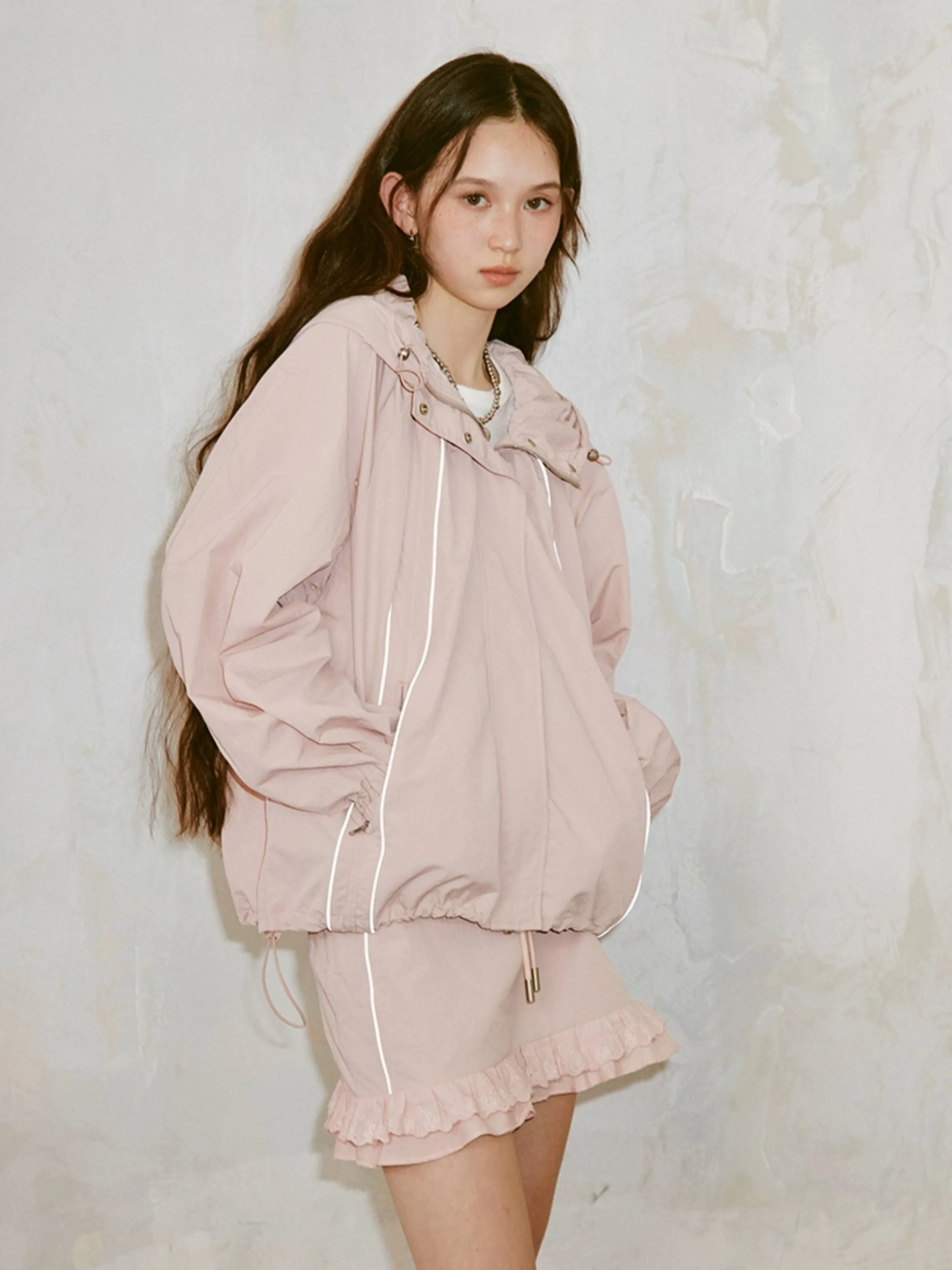 Sports Work Style Hooded Jacket & Frill Short Skirt