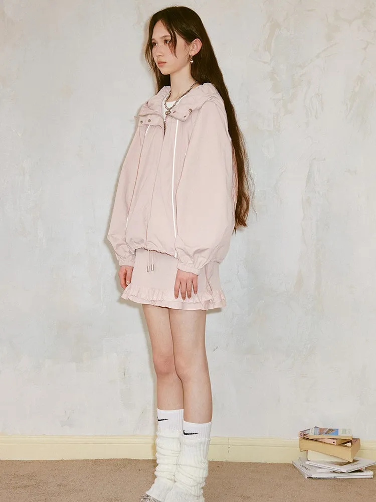 Sports Work Style Hooded Jacket & Frill Short Skirt