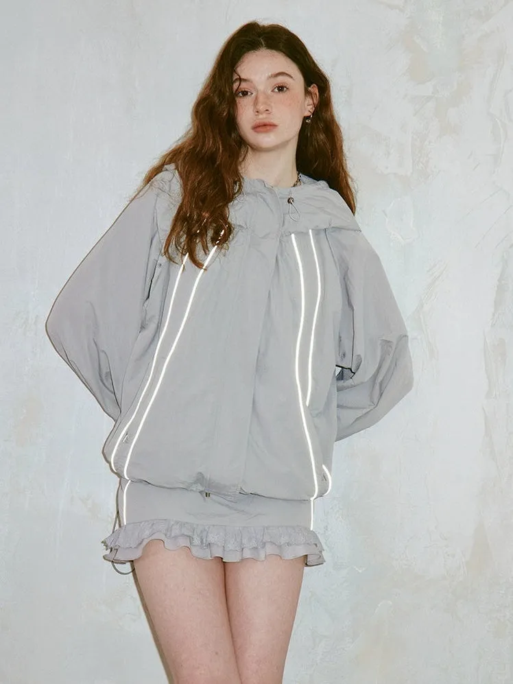 Sports Work Style Hooded Jacket & Frill Short Skirt