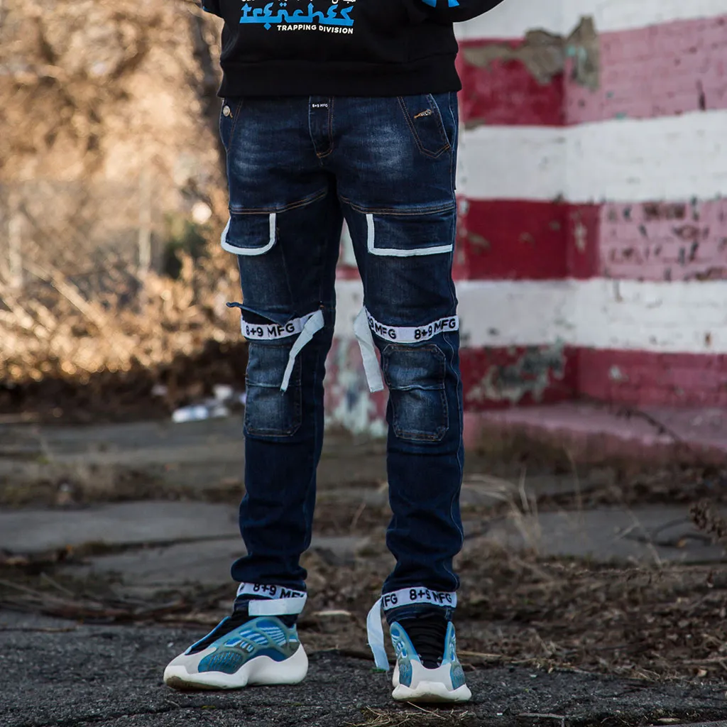 Strapped Up Slim Utility Dark Washed Jeans