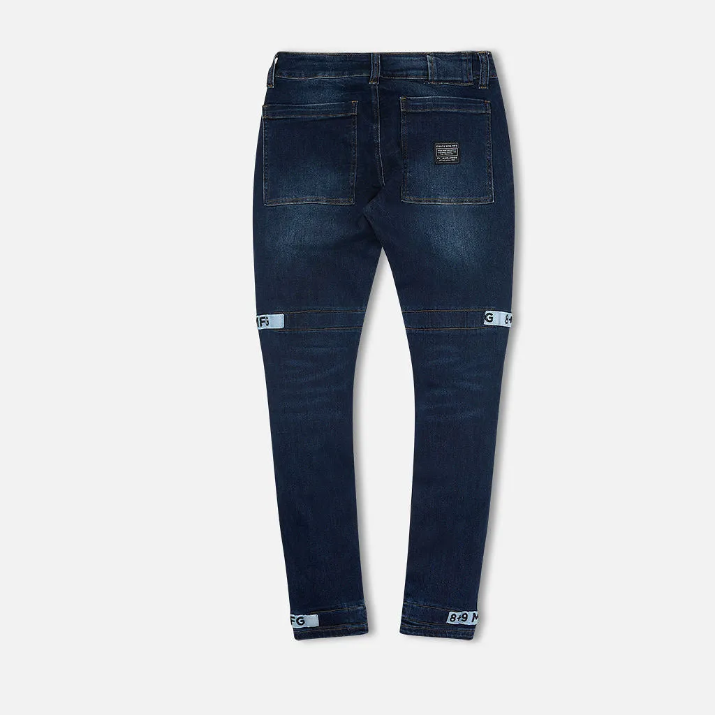 Strapped Up Slim Utility Dark Washed Jeans