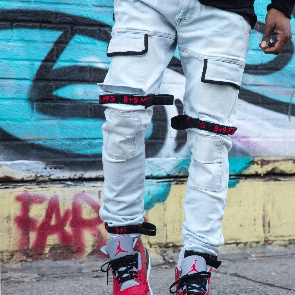 Strapped Up Slim Utility Light Washed Jeans Bred