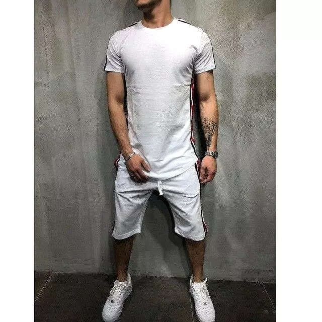 Striped Casual Tracksuit Shorts Set For Men