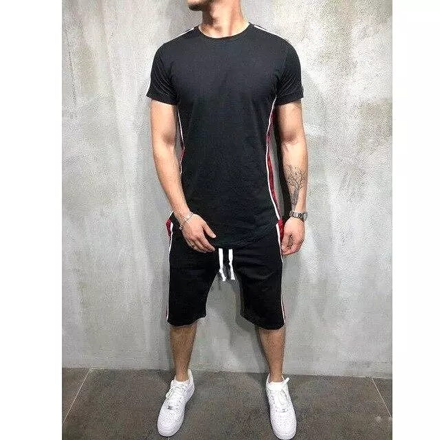 Striped Casual Tracksuit Shorts Set For Men