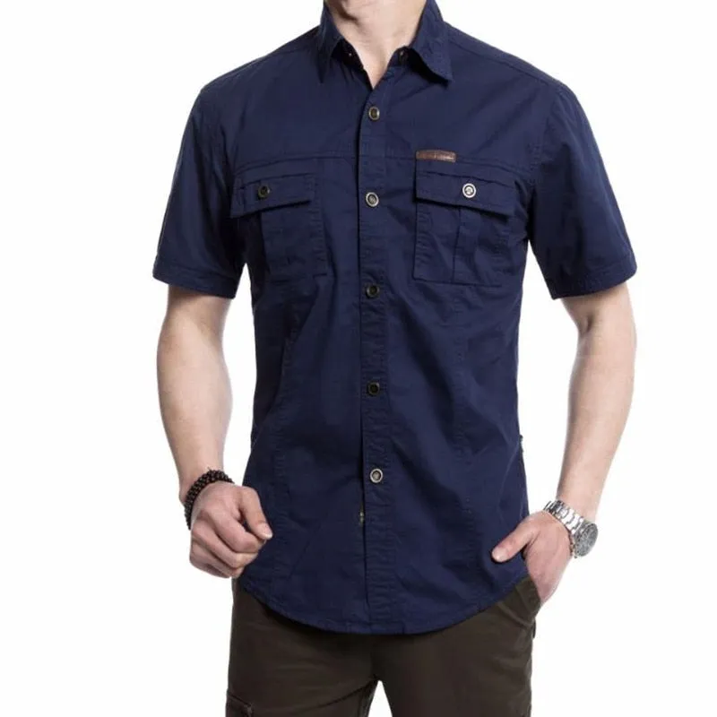 Summer Military Style Cotton Loose Casual Short Sleeve Shirt for Men