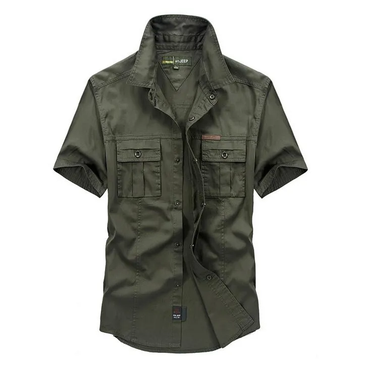 Summer Military Style Cotton Loose Casual Short Sleeve Shirt for Men