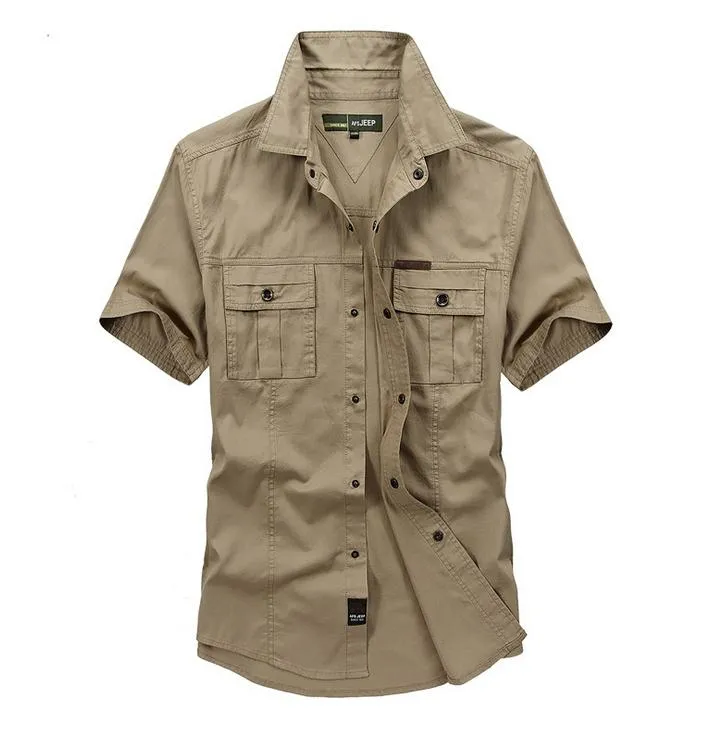 Summer Military Style Cotton Loose Casual Short Sleeve Shirt for Men