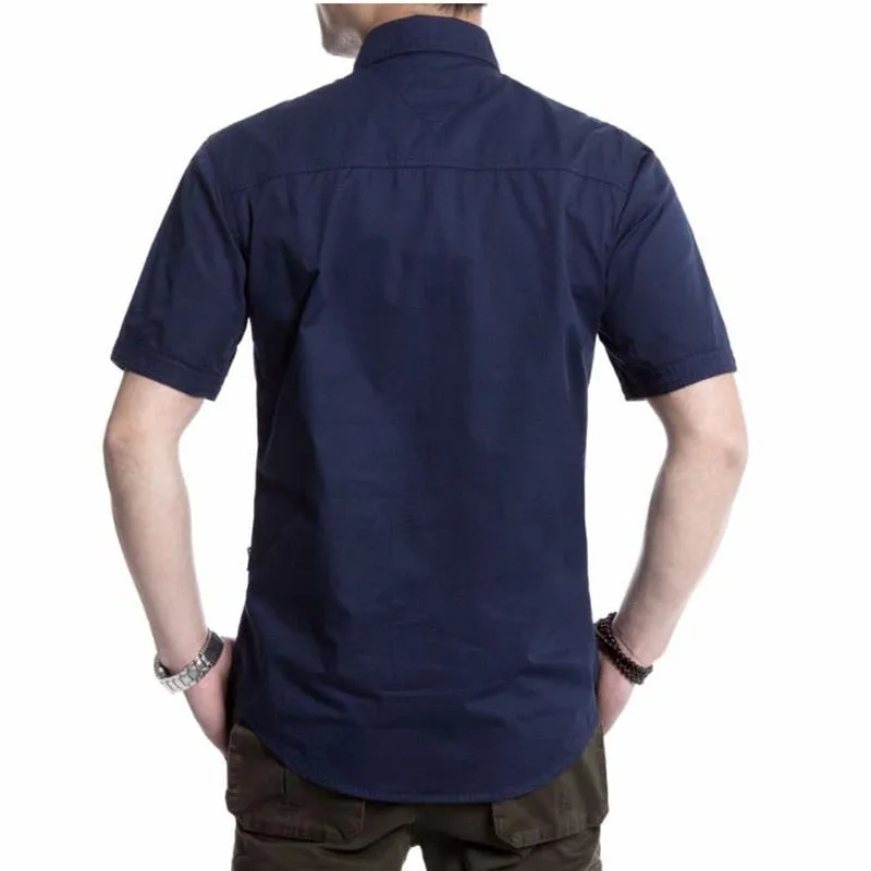 Summer Military Style Cotton Loose Casual Short Sleeve Shirt for Men