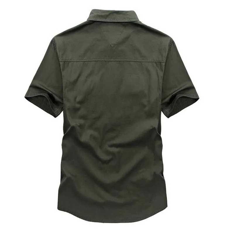 Summer Military Style Cotton Loose Casual Short Sleeve Shirt for Men