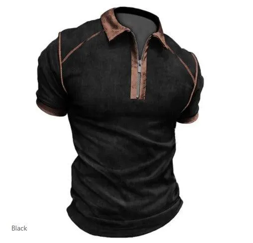 Summer New Men Polo Shirt Short Sleeve Color Matching Zipper T-Shirt Top