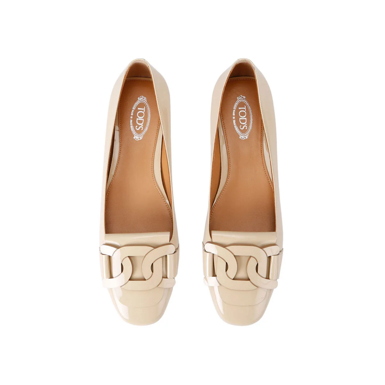 TODS Gomma 23L Patent Leather Ballet Flats - Cream