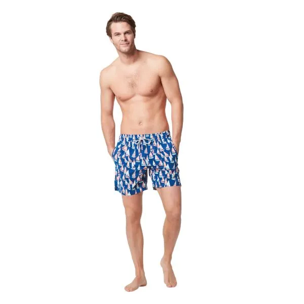 TOM & TEDDY - Men's Shorts  (Marine Blue & Coral Boats)