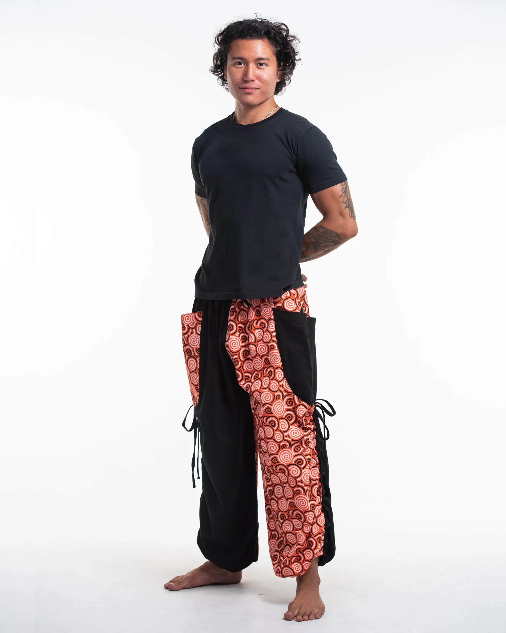 Two Tone Spirals Prints Men's Cotton Pants in Black