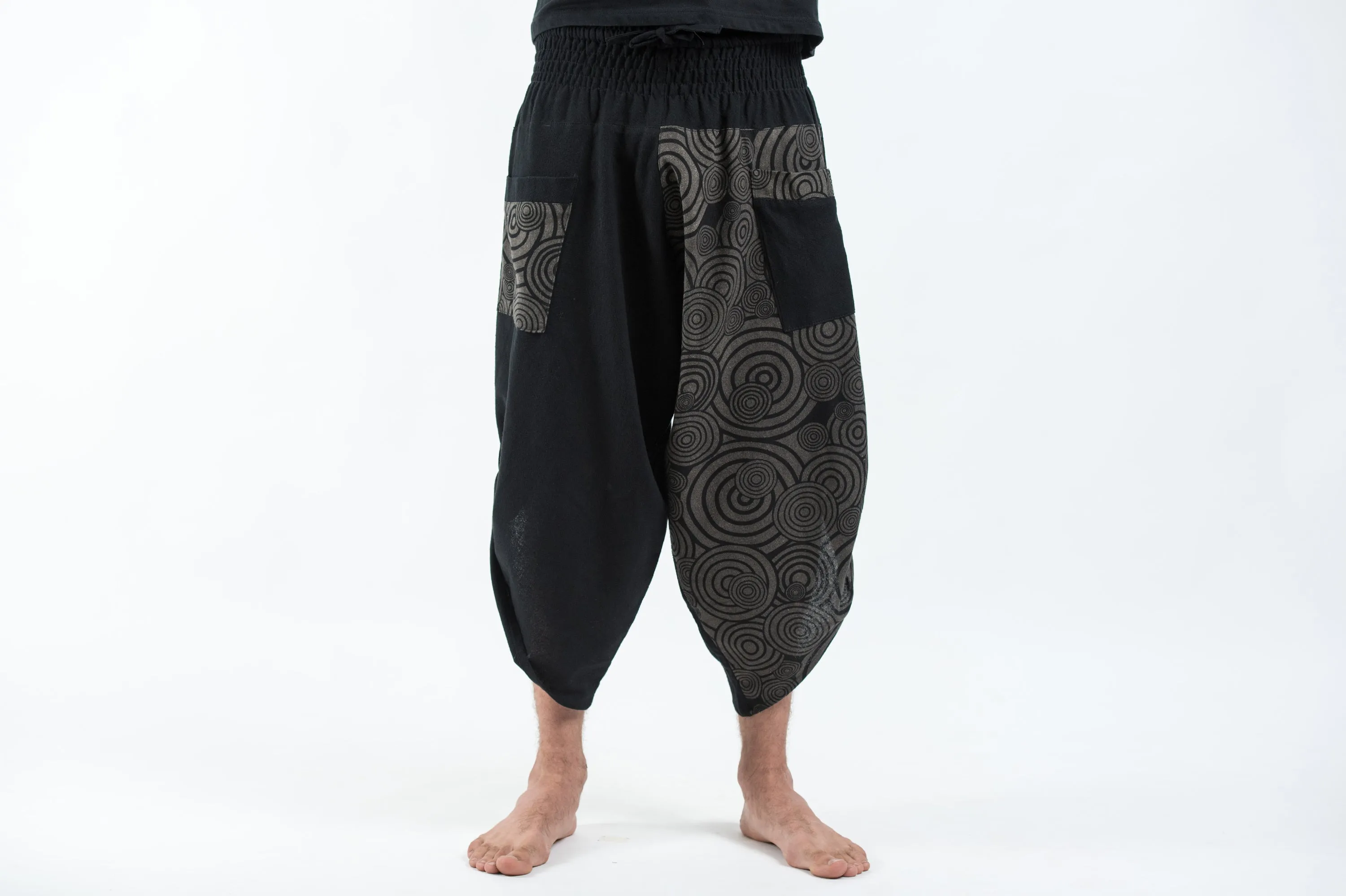 Two Tone Swirls Prints Men's Three Quarter Pants in Black Gray