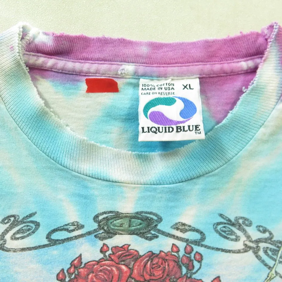 Vintage 90s Tie Dye Grateful Dead Band T-Shirt Mens XL Rose Skull 30 Years