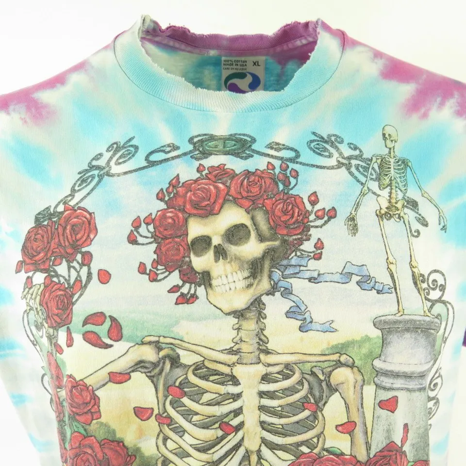 Vintage 90s Tie Dye Grateful Dead Band T-Shirt Mens XL Rose Skull 30 Years