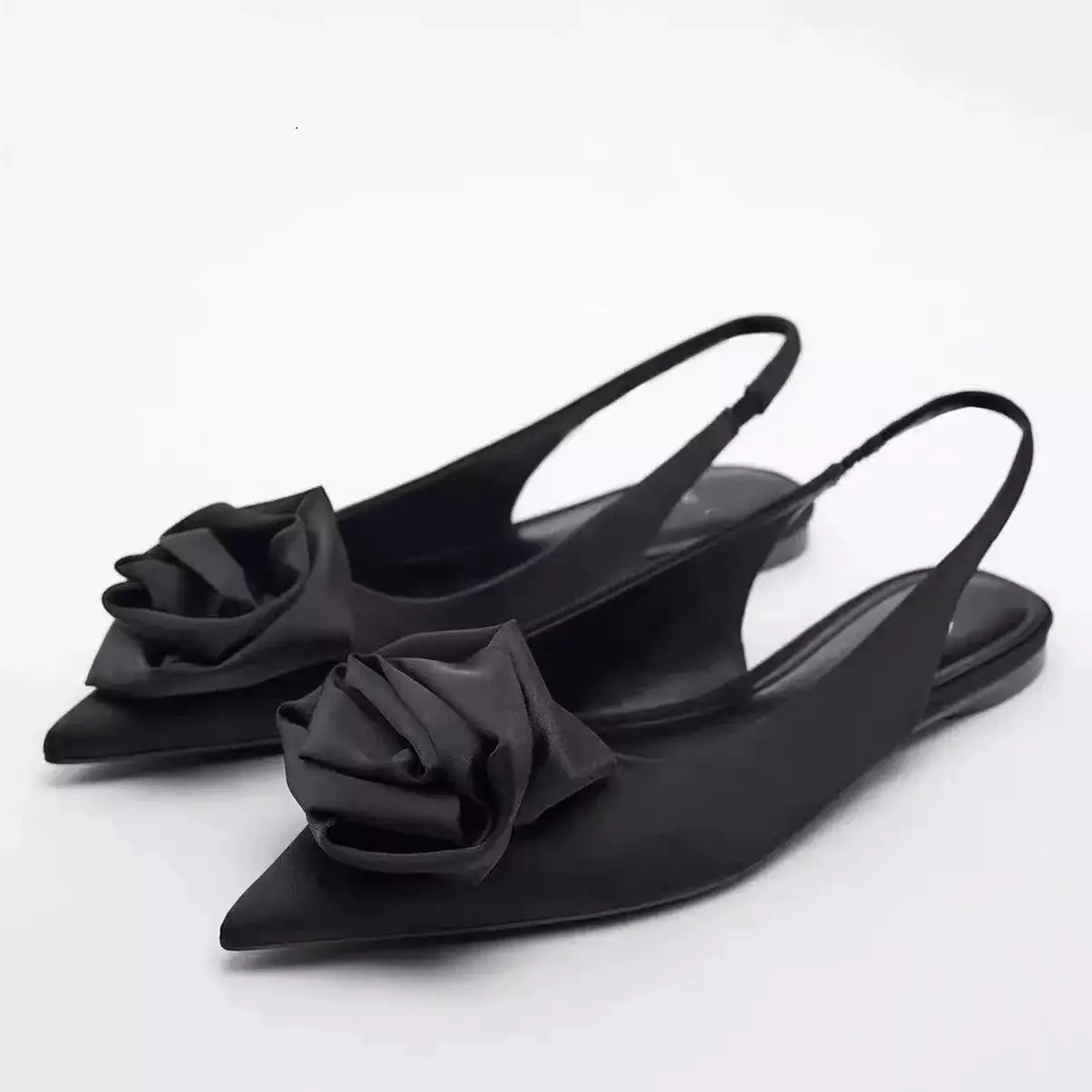 Woman Pointed Leather Flats Shoes Black Casual Slingbacks Shallow Mouth Single Shoes Women Ballet shoes Sandals