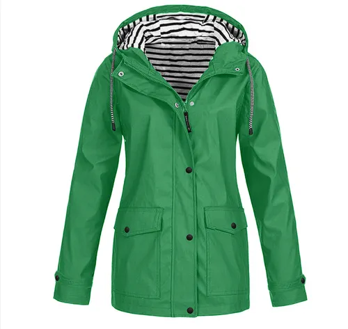 Women's Fashion Stripe Solid Color Zipper Patchwork Button Zipper Coat Outdoor Jacket