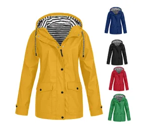 Women's Fashion Stripe Solid Color Zipper Patchwork Button Zipper Coat Outdoor Jacket